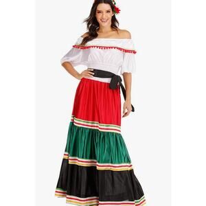 Womens Mexican Dress Halloween Costume Adult Traditional Senorita Blouse XL